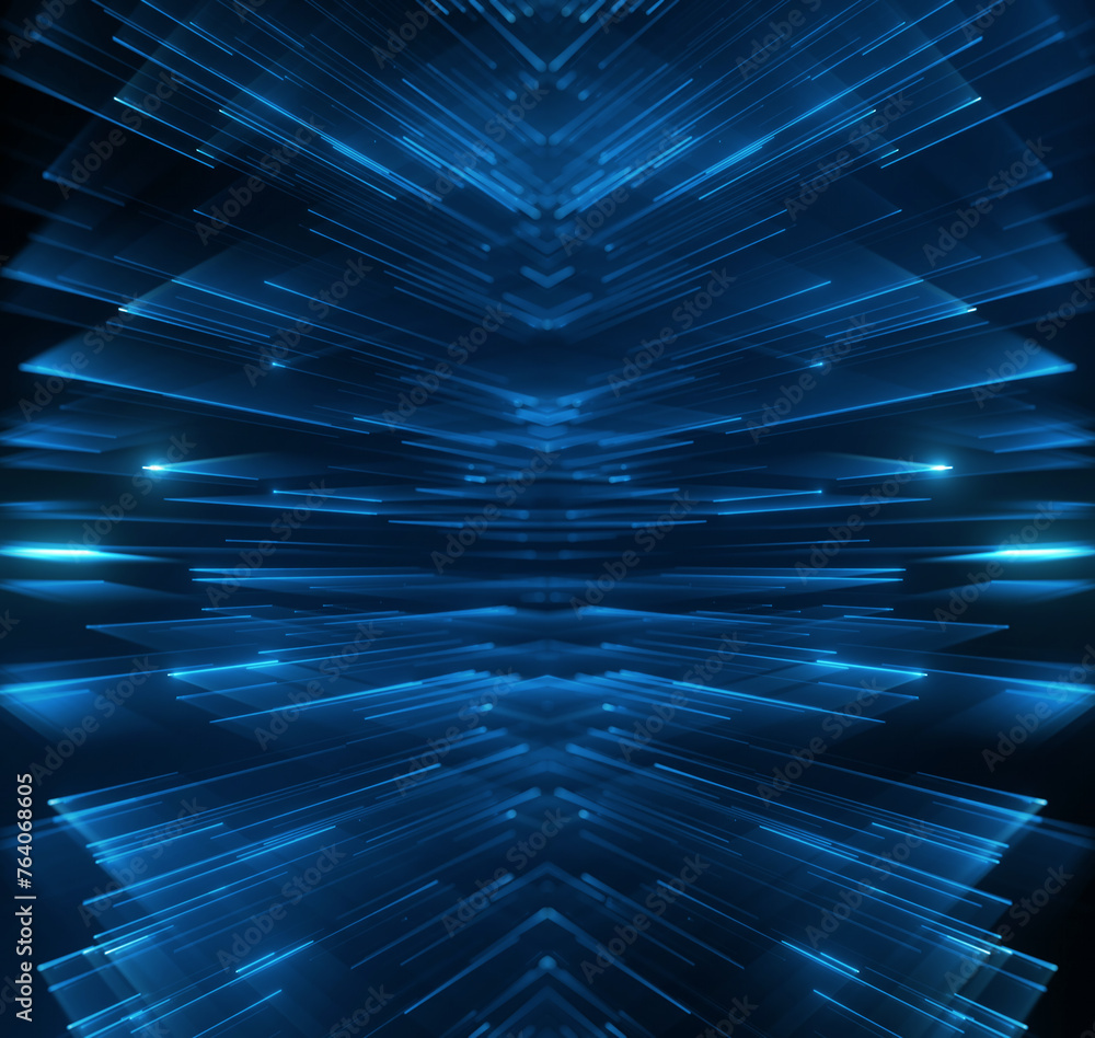 Poster symmetry and precision with a three-dimensional grid of lines, blending technology, science, and mod