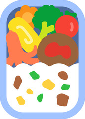 水色の弁当箱に入った、お弁当のアイコンのイラスト