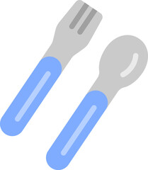 水色の、フォークとスプーンのアイコンのイラスト
