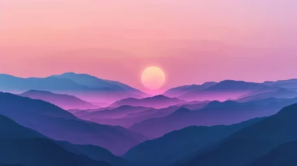 Photo sur Plexiglas Rose clair Sunset over layered mountain landscape