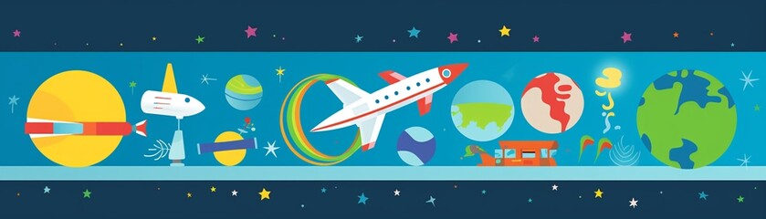 Space Tourism Poster,cute, animation, technicolor, illustration