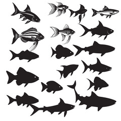 Fototapeta premium Fish silhuette illustration black and white vector image