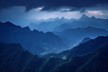 Beautiful scenery of mountain peaks in the middle of the night