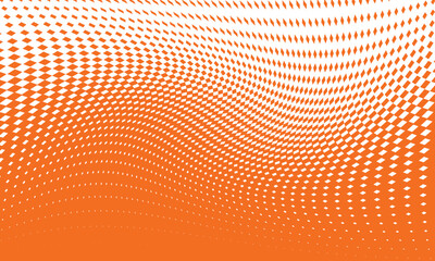 Abstract halftone orange dotted pattern with waves style on a white background, vector file.