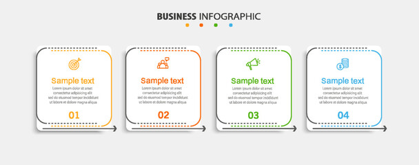 Business infographic template with 4 options, steps, workflow, process chart. Can be used for workflow layout, diagram, annual report, web design, steps or processes	