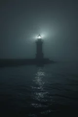 Foto op Plexiglas A lighthouse at night in a foggy night © grey