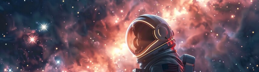 banner of an astronaut floating in space observing stars - obrazy, fototapety, plakaty