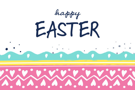 Happy Easter. Greeting card with ornaments. Painted egg pattern. Vector illustration