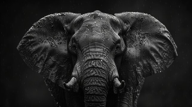 Portrait of an elephant in black and white