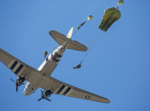 Paratroopers Jumping from C-47 Aircraft