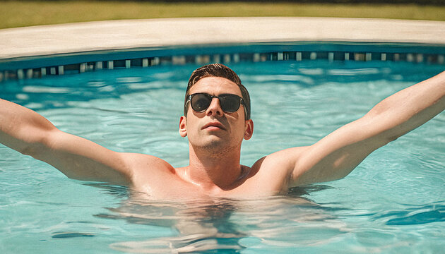 Man Relaxing In The Pool, conceptual photo, professional photography