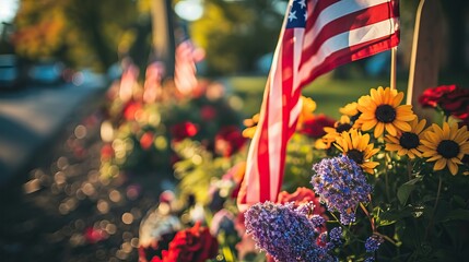 Veterans Day tribute with patriotic symbols, flags, and a respectful ambiance


 - obrazy, fototapety, plakaty