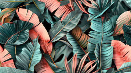Tropical illustration with tropical plants.  - obrazy, fototapety, plakaty