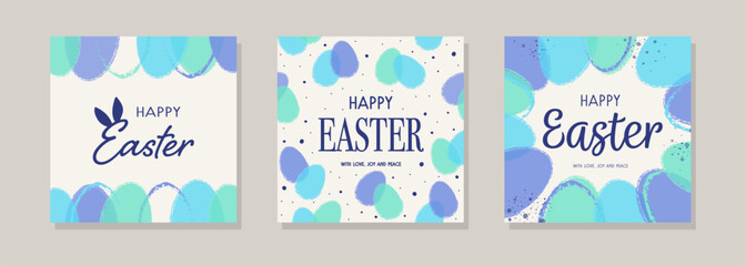 Minimalist Easter greeting cards set. Background with painted eggs. Vector illustration