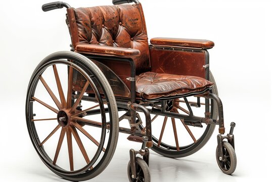 Gorgeous image of a vintage wheelchair with beautifully aged velvet upholstery and wooden wheels