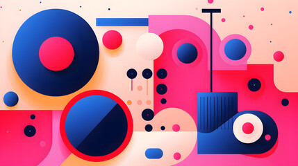 A colorful geometric pattern design with bold shapes and vibrant contrasting colors