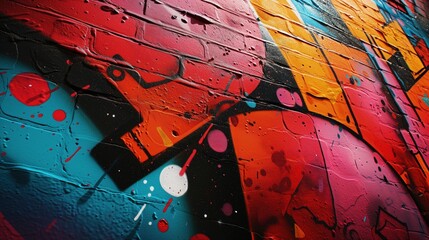 Zbliżenie na kolorowy mural graffiti na ścianie z cegły - obrazy, fototapety, plakaty