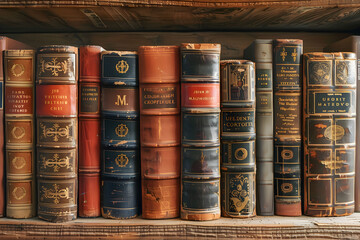 Vintage Collection of JM Dent Classical Literature Nestled on Worn Wooden Shelf
