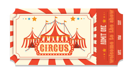 Vector circus ticket in retro style.Vector flat illustration of circus ticket.Event ticket.