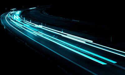 blue car lights at night. long exposure