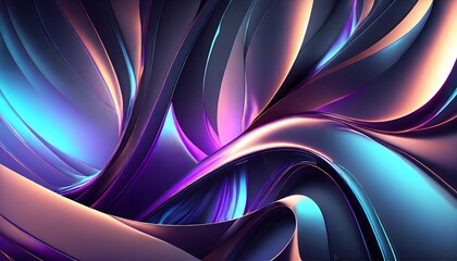 Iridescent organic and metallic shapes with soft movement and flow. Abstract background. Banner heade image.