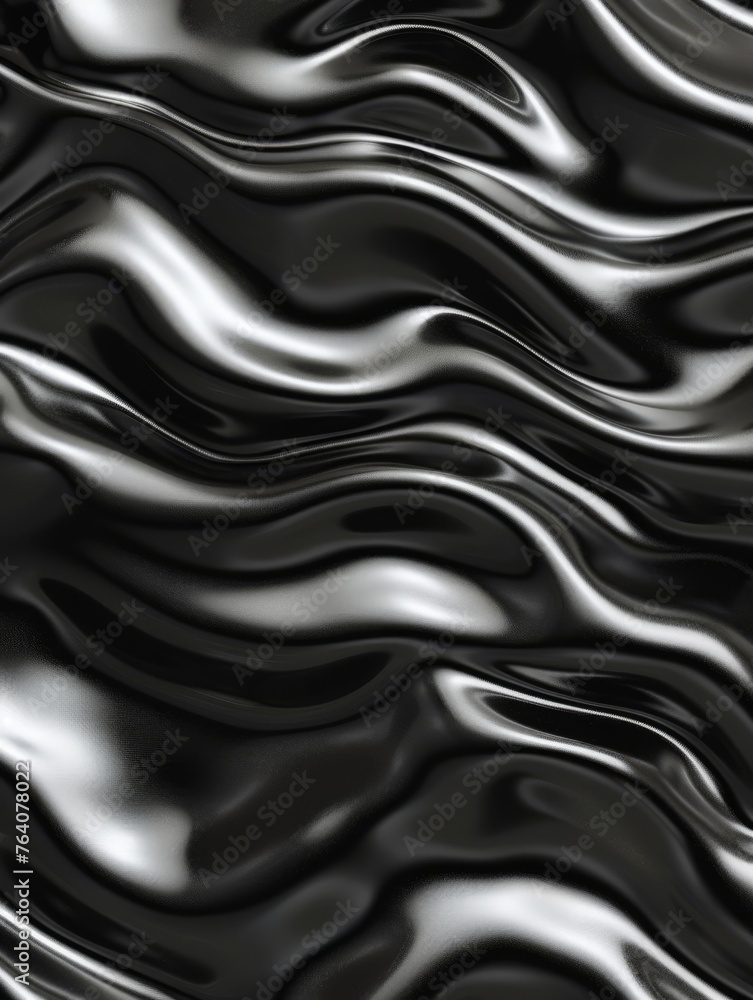 Poster a close up of a black shiny texture that is wrinkled and wavy. rippled petroleum or oil in dark colo