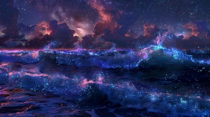 Fantasy cosmic seascape with nebula sky
