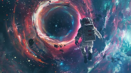 astronaut absorbed by a black hole in space with a suit in high resolution and high quality. universe CONCEPT - obrazy, fototapety, plakaty