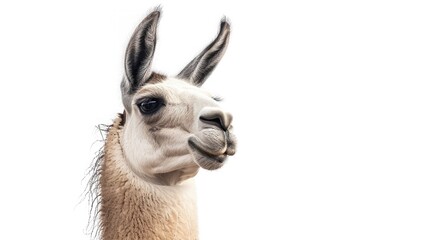 A gentle llama with a serene expression, radiating calmness and peace against a pure white background.