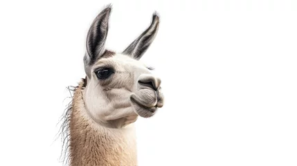 Foto op Canvas A gentle llama with a serene expression, radiating calmness and peace against a pure white background. © Rustam