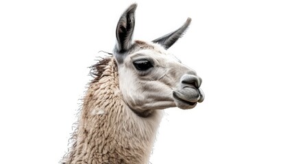 A gentle llama with a serene expression, radiating calmness and peace against a pure white background.