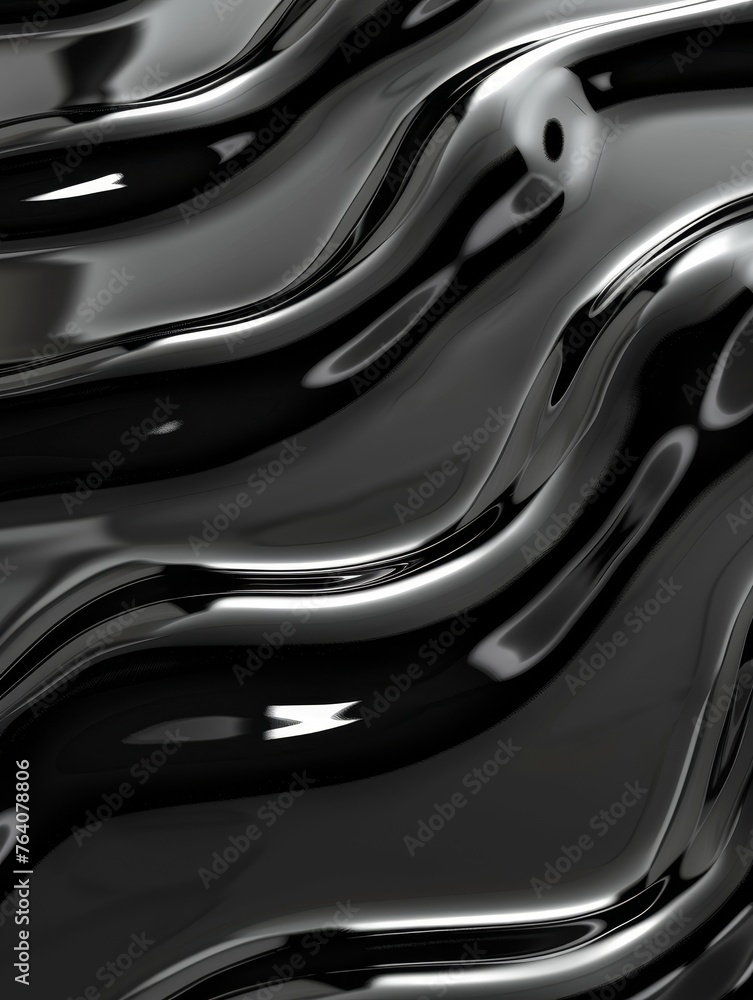 Poster a close up of a black shiny texture that is wrinkled and wavy. rippled petroleum or oil in dark colo