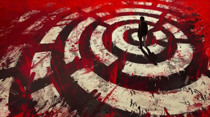 Huge Maze Movie Poster Illustration in the Red and Black Oil Painting Scheme created with Generative AI Technology