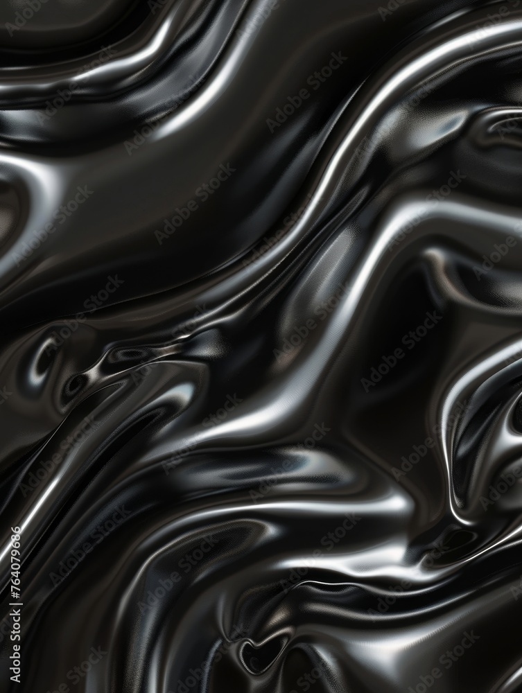 Poster a close up of a black shiny texture that is wrinkled and wavy. rippled petroleum or oil in dark colo