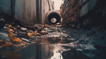 Painting of sewer system under the city. Dirty.