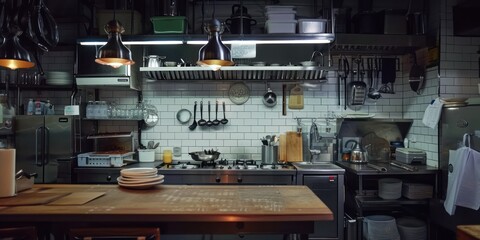 Generate an image of restaurant kitchen 