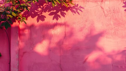 Pink wall with plant shadows