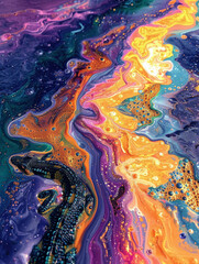 Naklejka premium Crocodile Waters, deep dive podcast, afternoon river flow , vibrant color