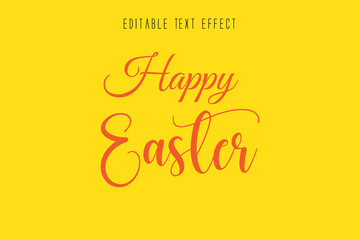 Editable text effect happy Easter on yellow background.