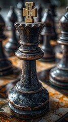 Fototapeta premium Chess photographed on chessboard, Chess photographed on chessboard.