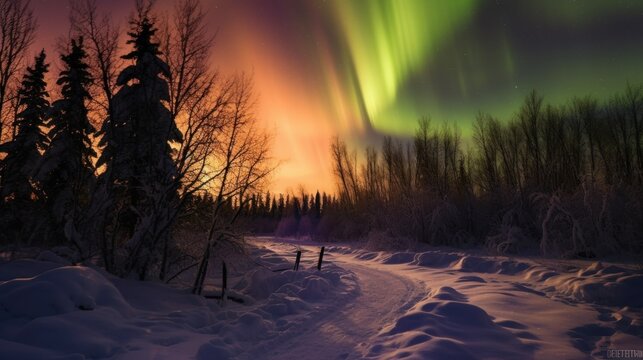 Outdoor photo of snow and aurora
