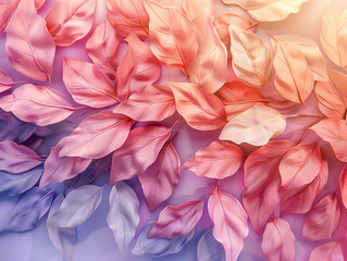Pastel leaves, watercolor gradient, soft dawn light, birdseye view , 3D illustrations