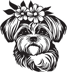 black and white shih tzu with flowers