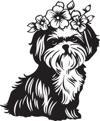 shih tzu puppy with flower