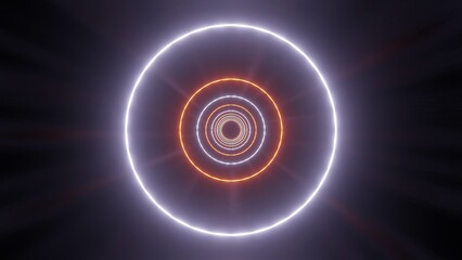 Cyber futuristic speed tunnel. Sci-fi wormhole. Abstract 3D wireframe portal with connections lines and dots. Data flow. Technology grid funnel. 3d rendering.