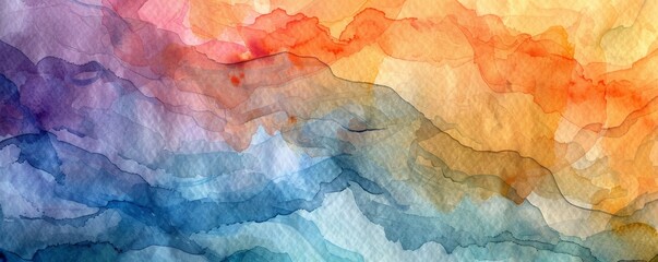 Abstract watercolor waves in warm and cool tones - obrazy, fototapety, plakaty