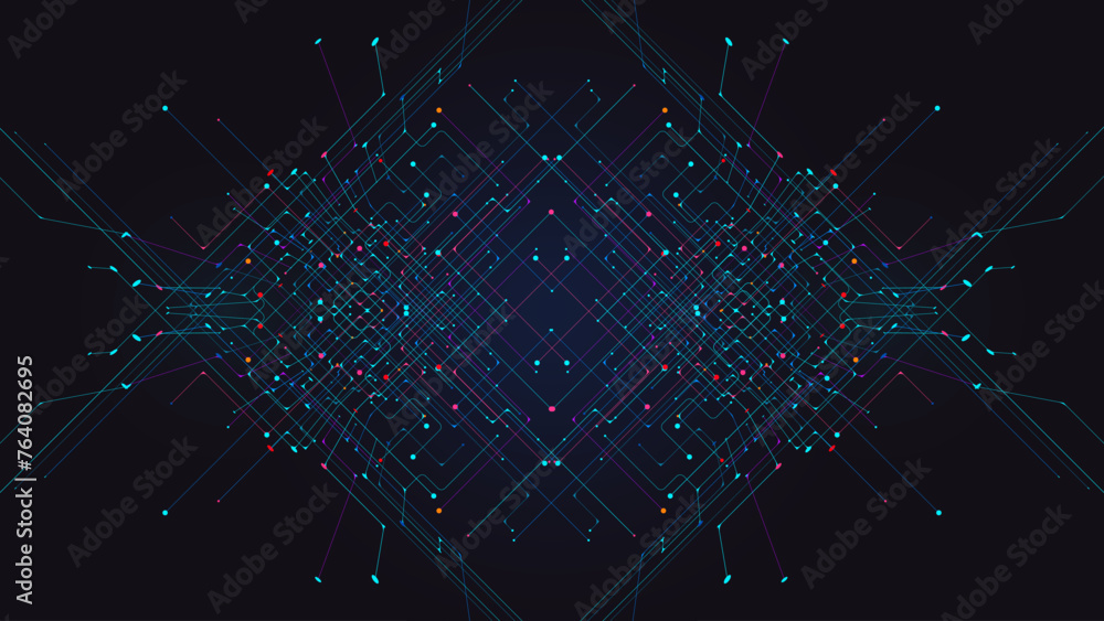 Poster digital geometric tech elements network abstract dark background