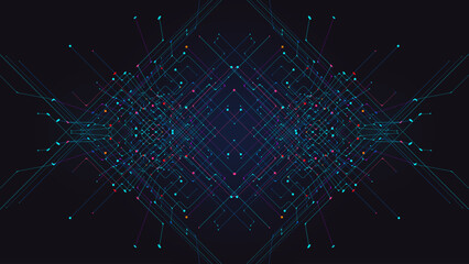 Digital geometric tech elements network abstract dark background