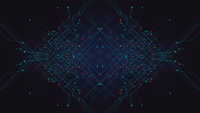 Digital geometric tech elements network abstract dark background