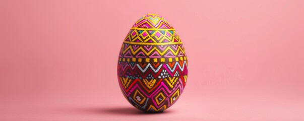 Decorative painted easter egg on pink background